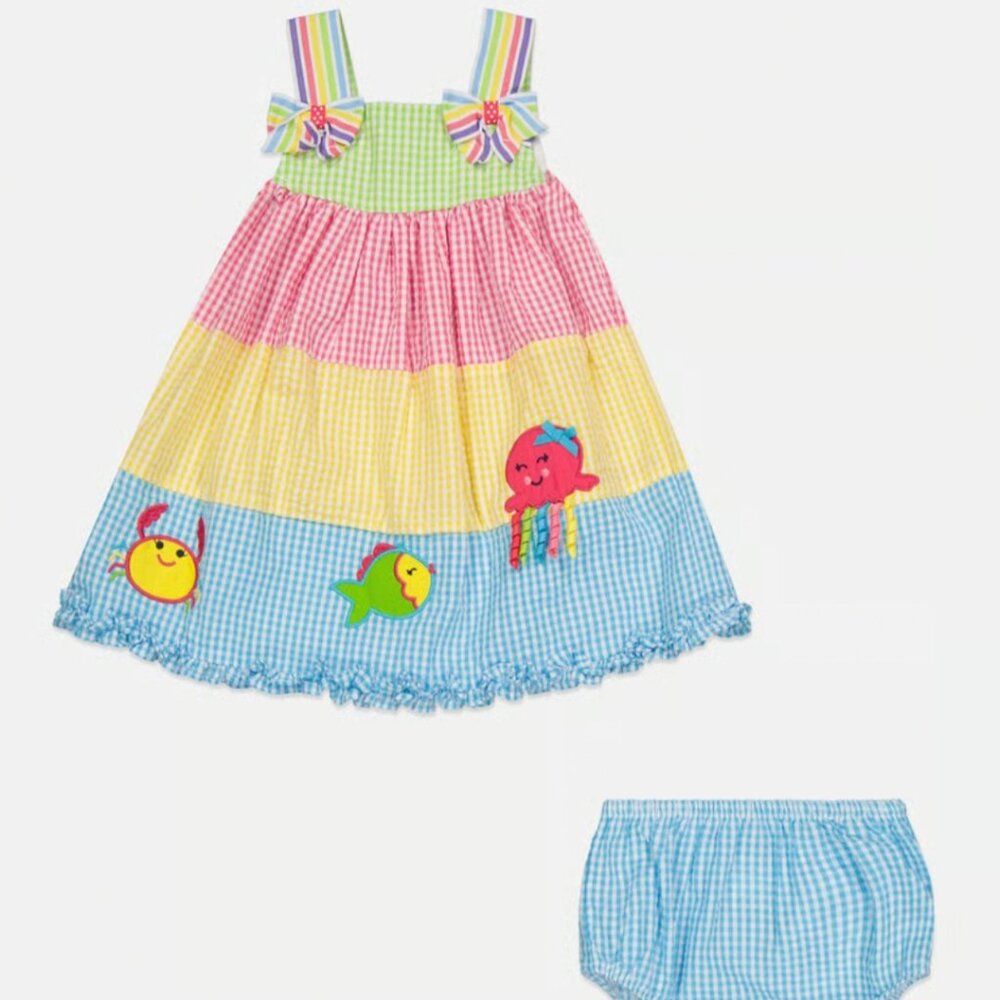 Rare Editions Toddlers Girl 2 Pieces Colorblock Dress And Panty Set, Blue/Pink/Y